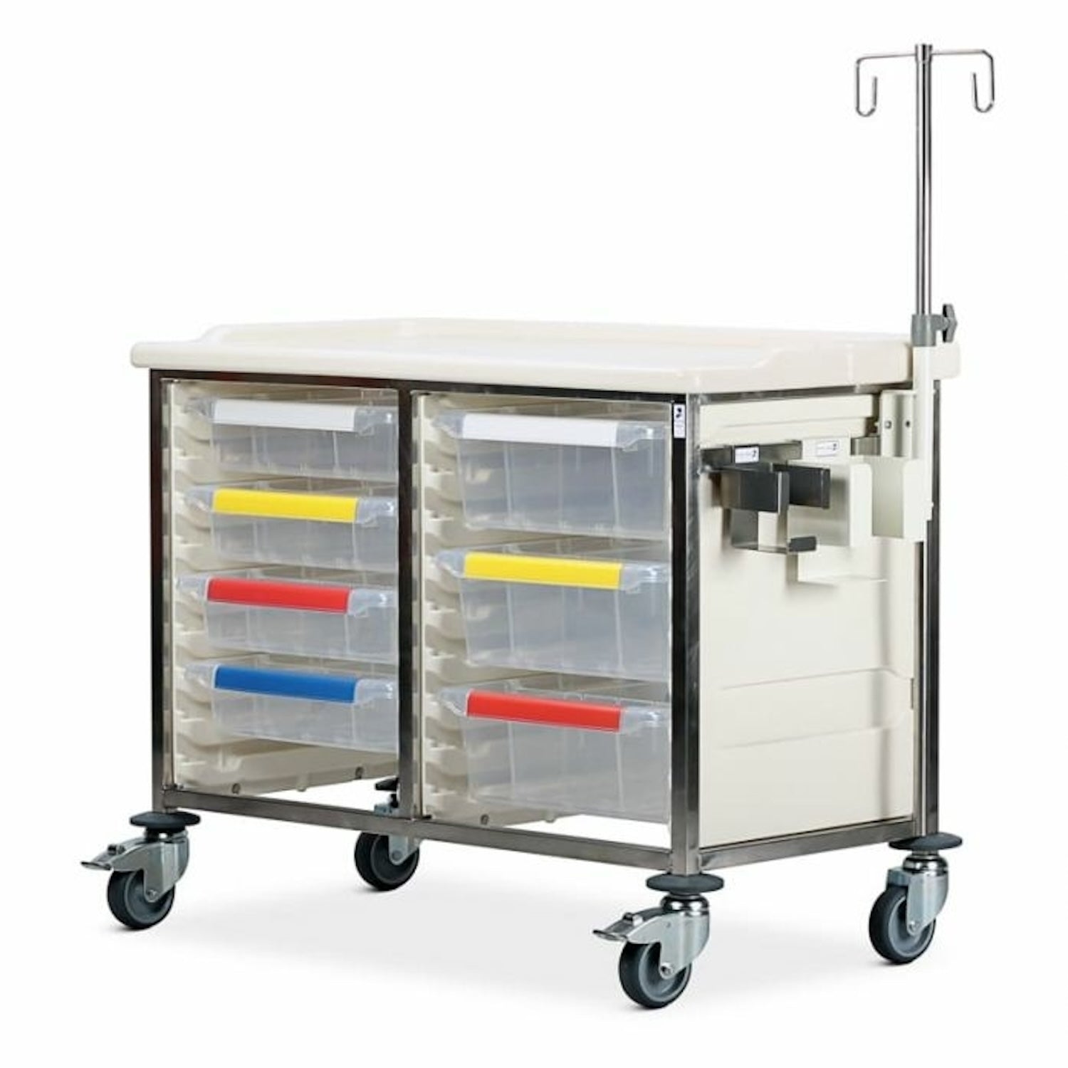 Caretray Trolley | Low Double Column | 3 Small & 4 Large Trays, Easy Clean (1)