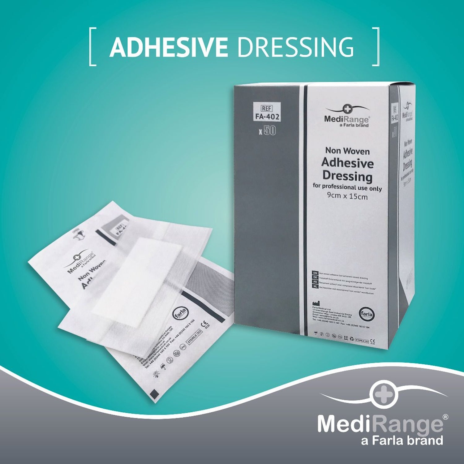 MediRange Adhesive Dressing | 9 x 15cm | Non Woven | Low Adherent | Pack of 50 (2)