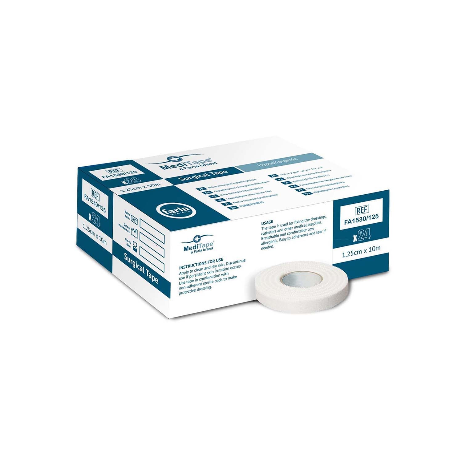 MediTape Hypoallergenic Surgical Tape | 1.25cm x 10m | Pack of 24