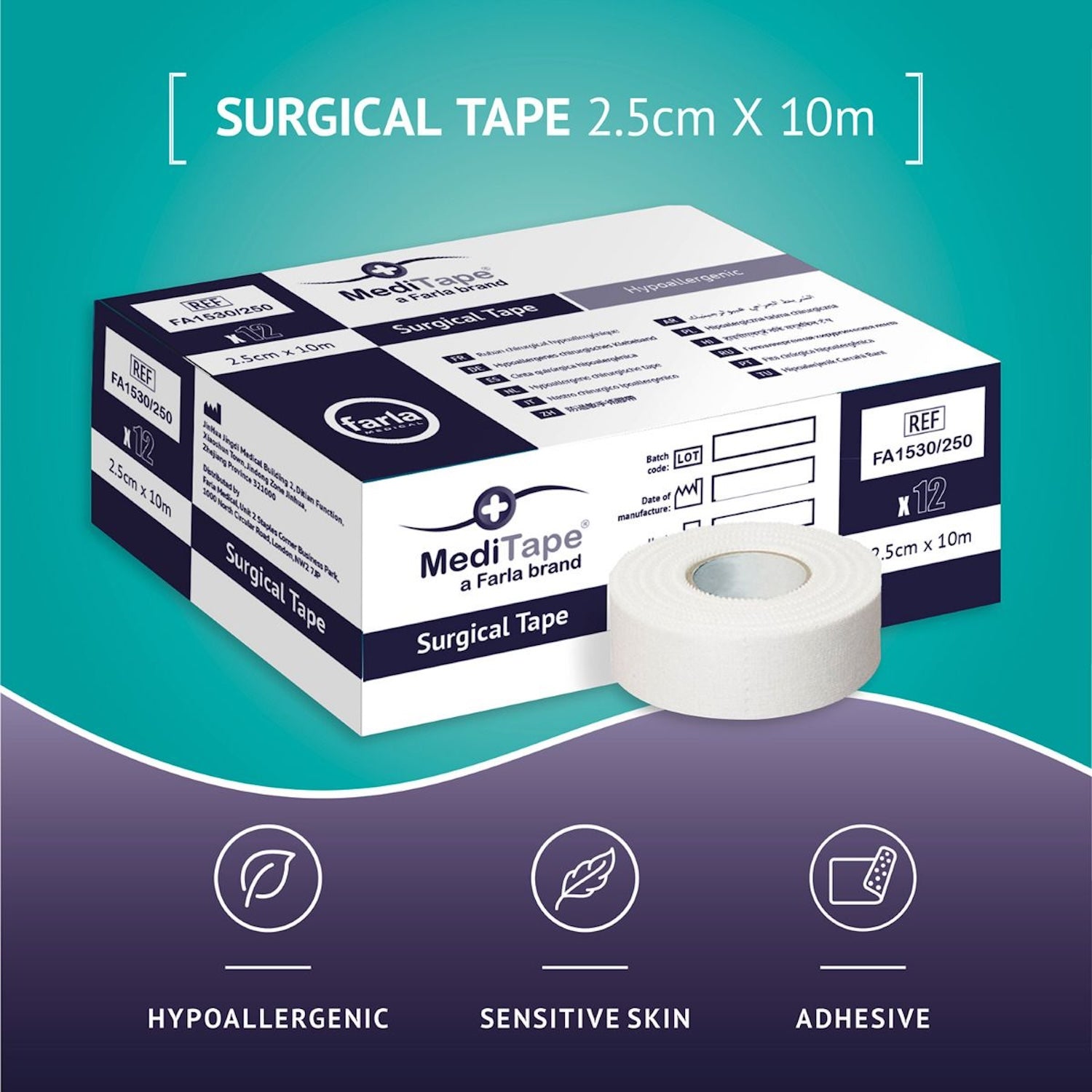 MediTape Hypoallergenic Surgical Tape | 2.5cm x 10m | Pack of 12 (1)