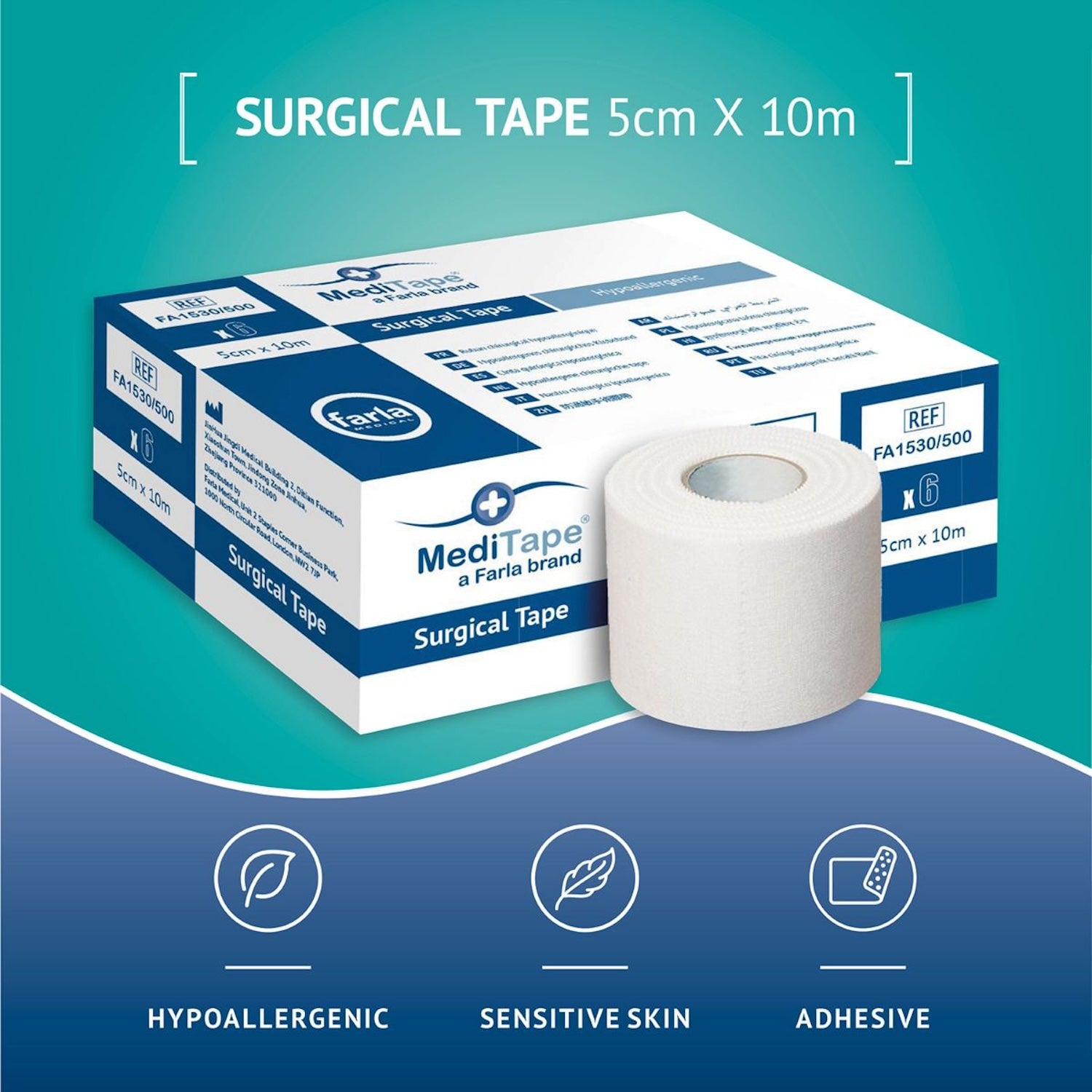MediTape Hypoallergenic Surgical Tape | 5cm x 10m | Pack of 6 (1)