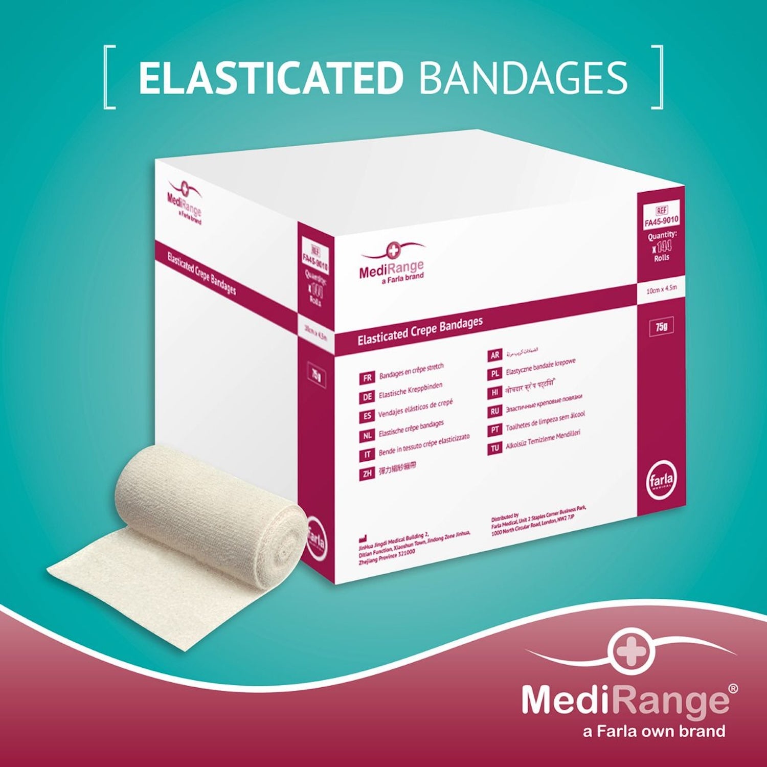 MediRange Elasticated Crepe Bandage | 90g | 10cm x 4.5m (1)