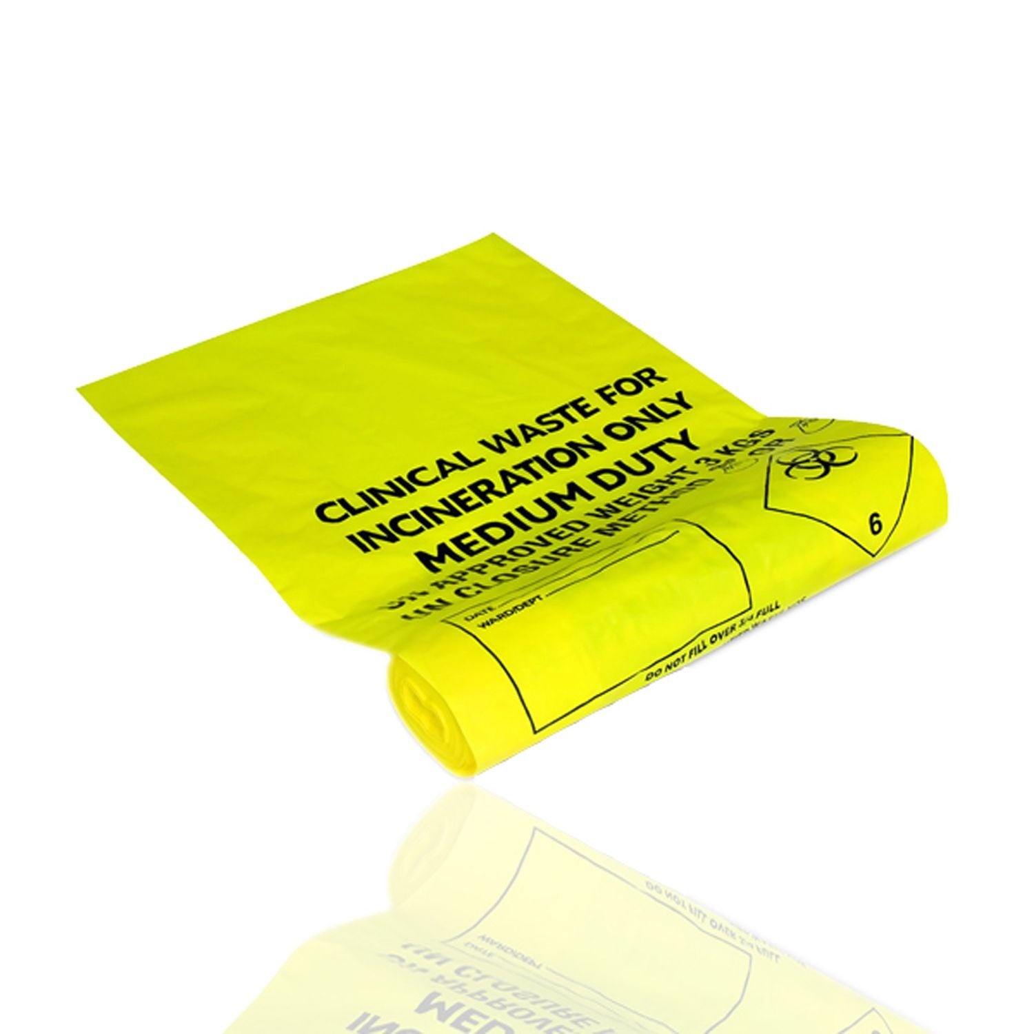 Clinical Waste Sacks | Small | Yellow | 350 x 550 x 650mm | 1 Roll of 50