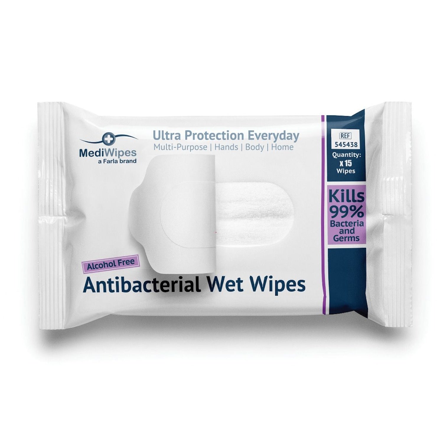 MediWipes Antibacterial Wet Wipes| Resealable Pack| Alcohol Free | Pack of 15