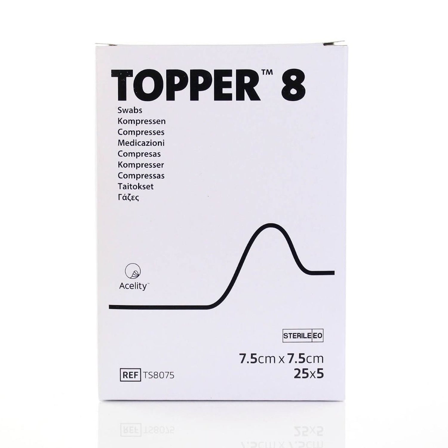 Topper 8 Gauze Swabs | Sterile | 7.5 x 7.5cm | Pack of 25 x 5