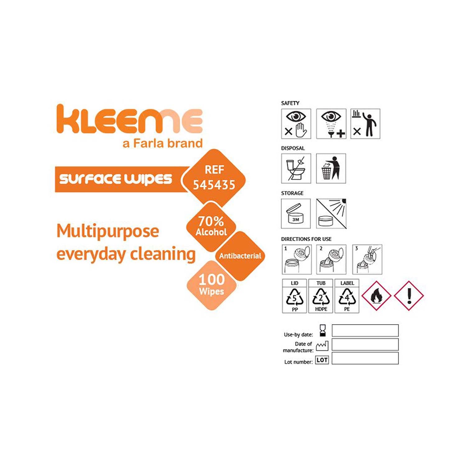 KleenMe | Surface Disinfection Wipes | 70% Alcohol | Tub of 100 (8)