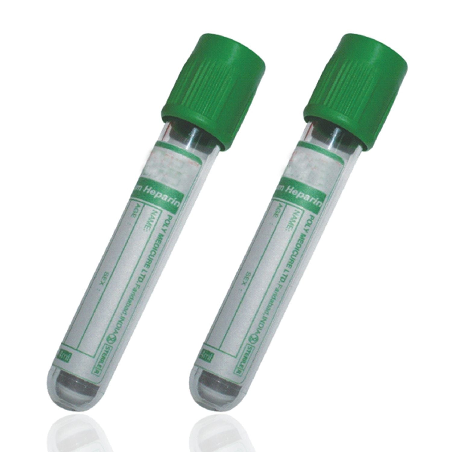 BD Vacutainer Plastic Tube with Green Hemogard Closure | 4 Lithium Heparin, 13 x 75mm | Pack of 100