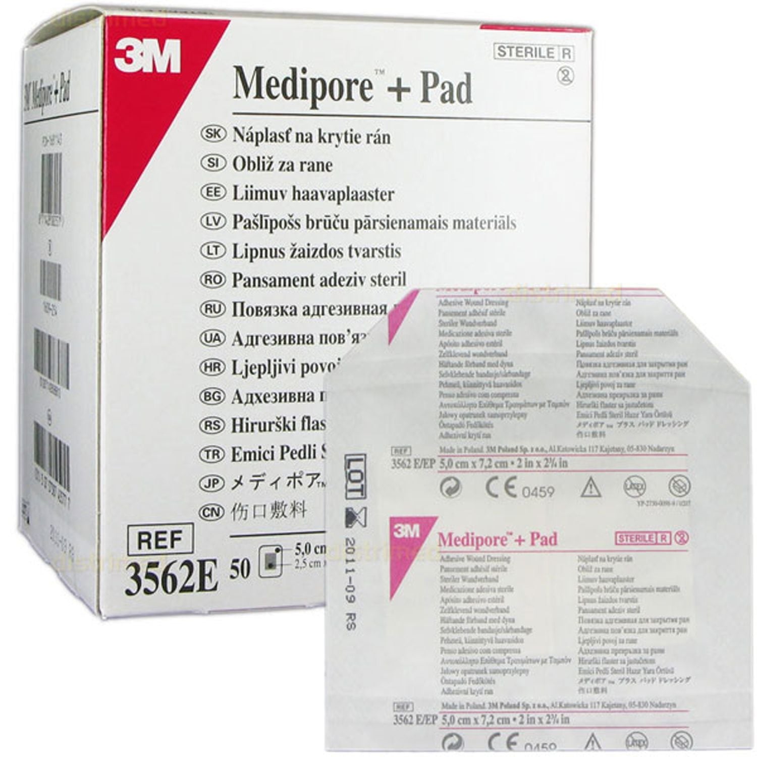 3M Medipore + Pad Adhesive Wound Dressing | 5 x 7.2cm | Pack of 50