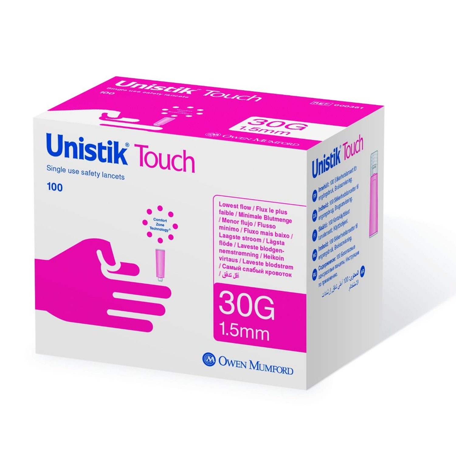 Unistik Touch Lancets | 30G | 1.5mm | Pink | Pack of 100