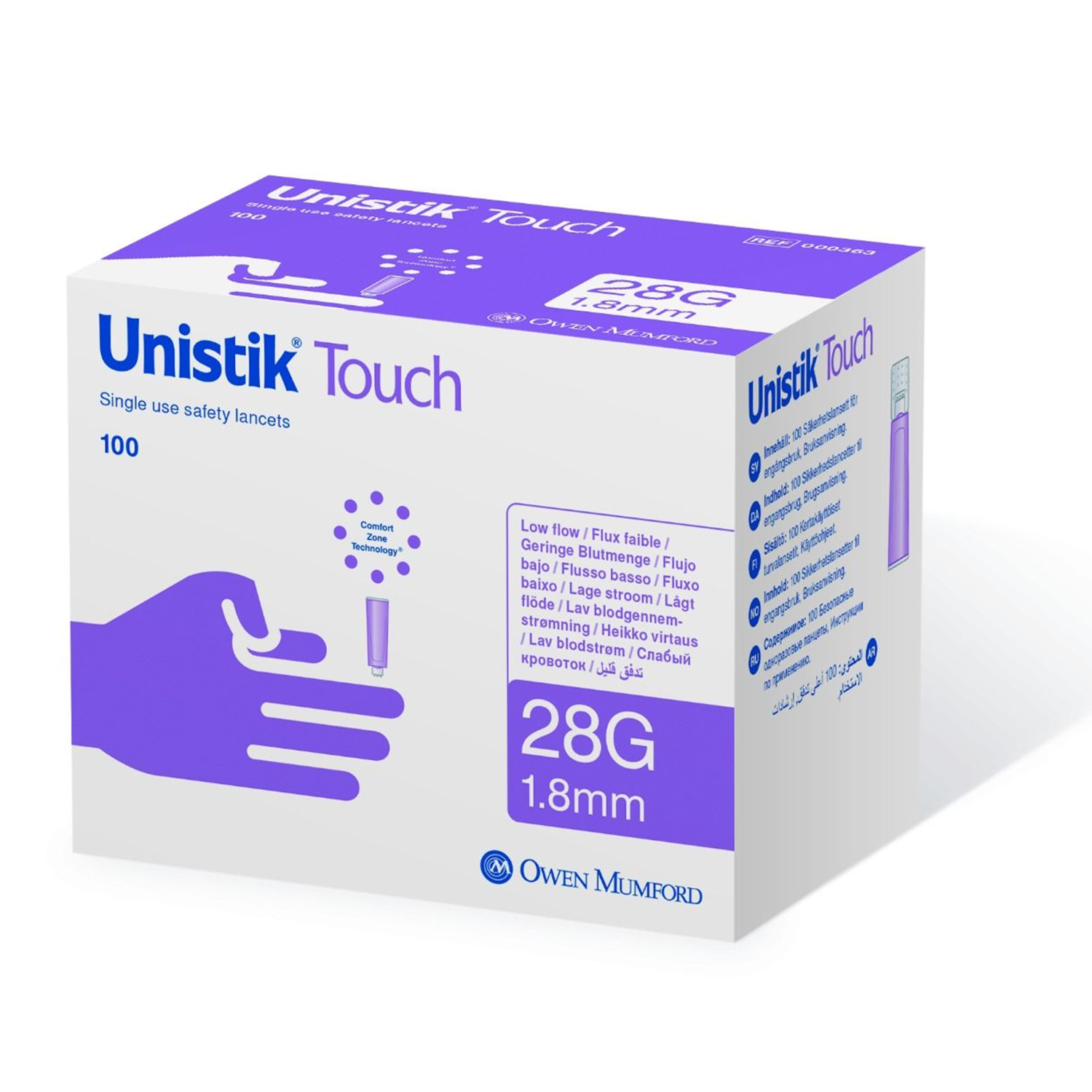 Unistik Touch Lancets | Purple | 28G | 1.8mm | Pack of 100