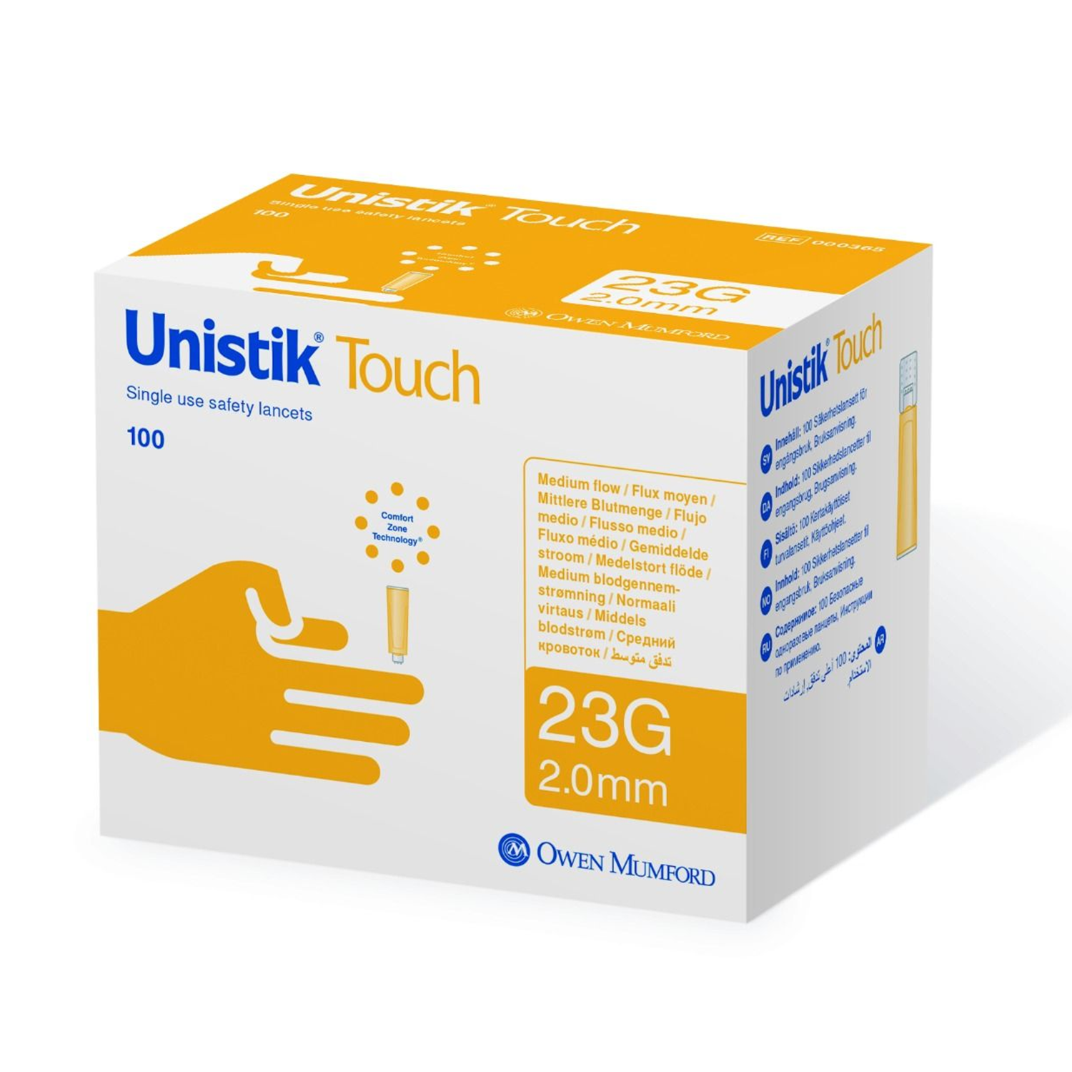 Unistik Touch Lancets | Yellow | 23G | 2mm | Pack of 100