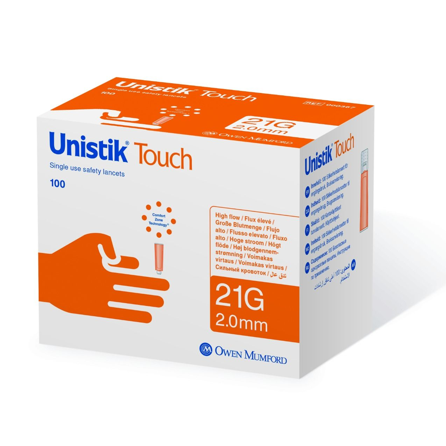 Unistik Touch Lancets | Orange | 21G | 2mm | Pack of 100