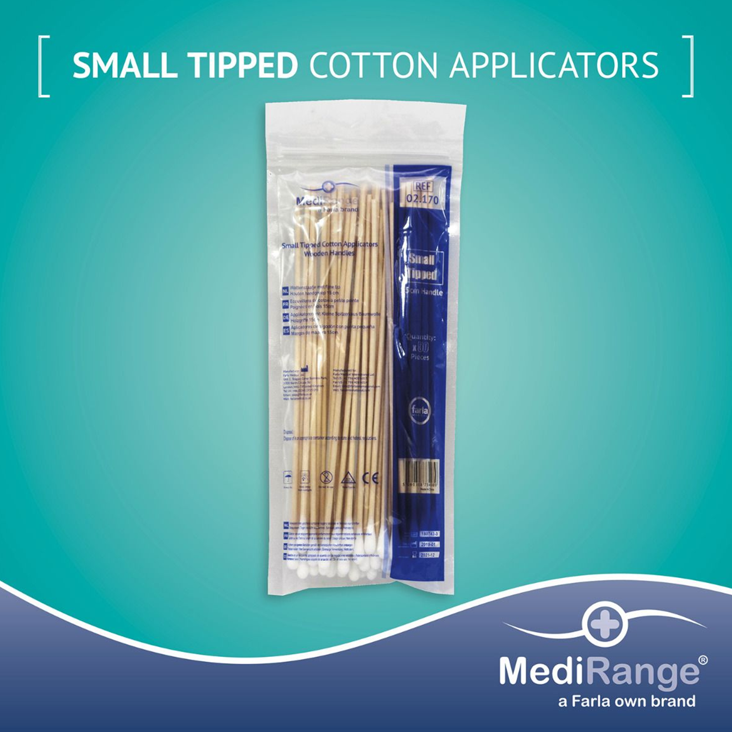 MediRange Cotton Swab Applicators | Small Tipped | 15cm | Pack of 50 (3)