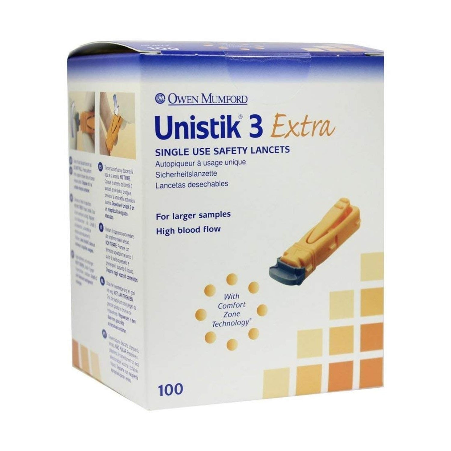 Unistik 3 Extra Lancets | Orange | 21G | 2mm | Pack of 100