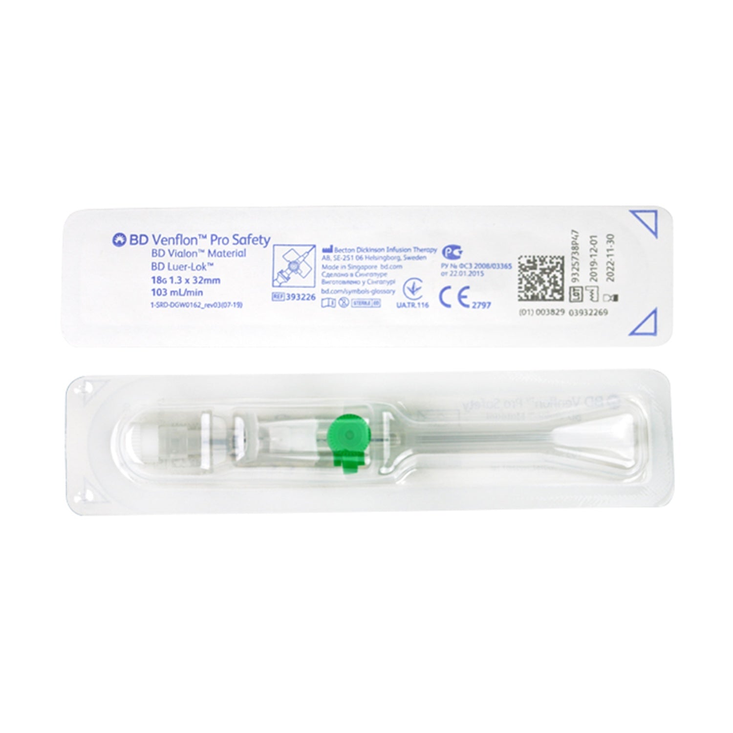 BD Venflon Pro Safety Peripheral IV Cannula with Injection Port | Green | 18G x 32 x 1.3mm | Pack of 50 (1)