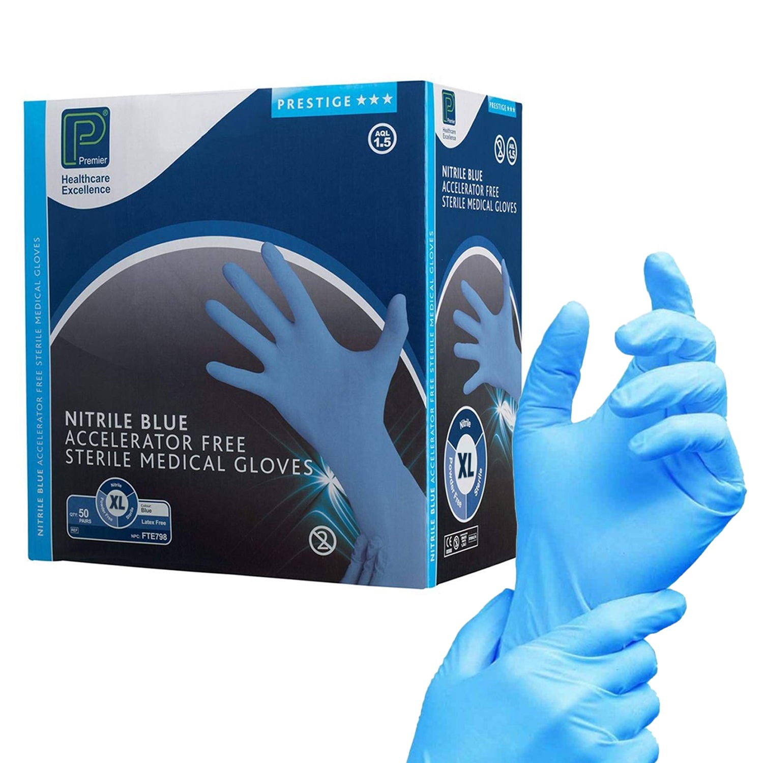 Premier AF Nitrile Examination Gloves | Sterile | Latex Free | XLarge | Pack of 50 Pairs | Short Expiry Date (2)