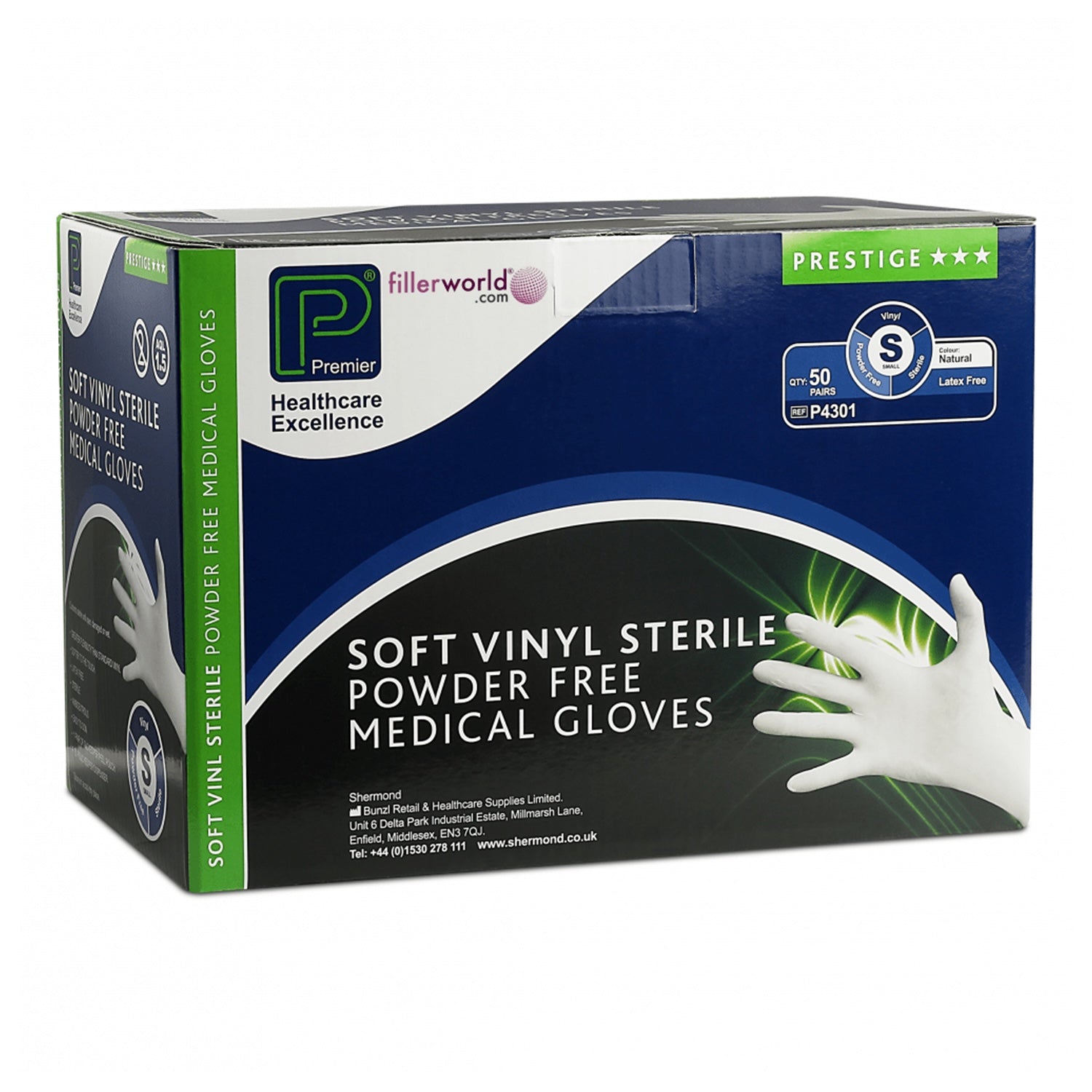 Premier Soft Vinyl Powder Free Gloves | Sterile | Latex Free | Small | Pack of 50 Pairs