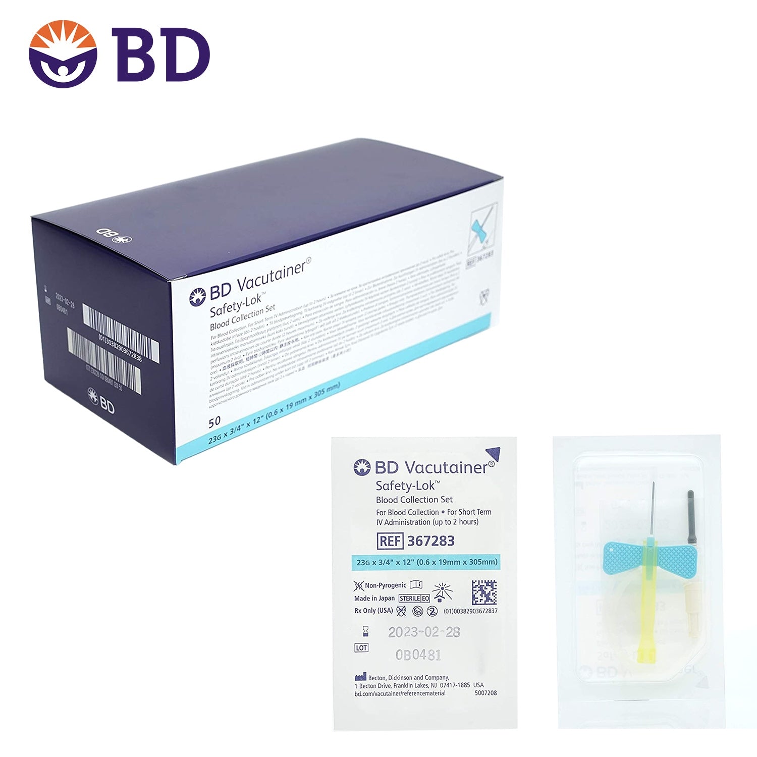 BD Vacutainer Safety Lok Blood Collection System | 0.75" Needle | 23G x 12" Tubing | Pack of 50 (7)