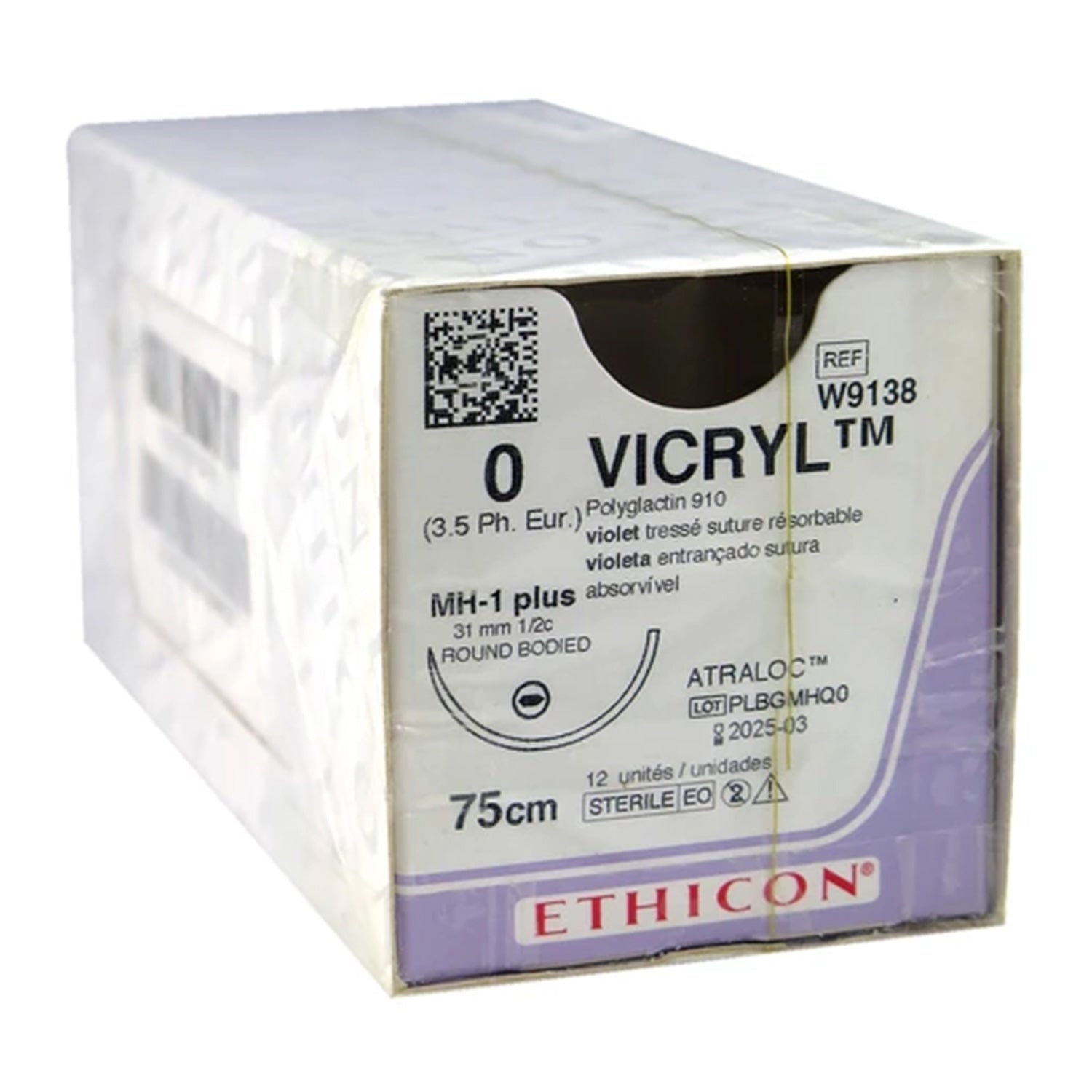 Ethicon Coated Vicryl Suture | Absorbable | Violet | Size: 1 | Length: 75cm | Needle: V-30 | Box of 12 (7)