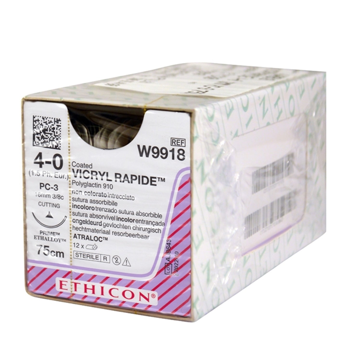 Ethicon Vicryl Rapide Suture | Absorbable | Undyed | Size: 3-0 | Length: 75 | Needle: PSLX | Pack of 12 (1)