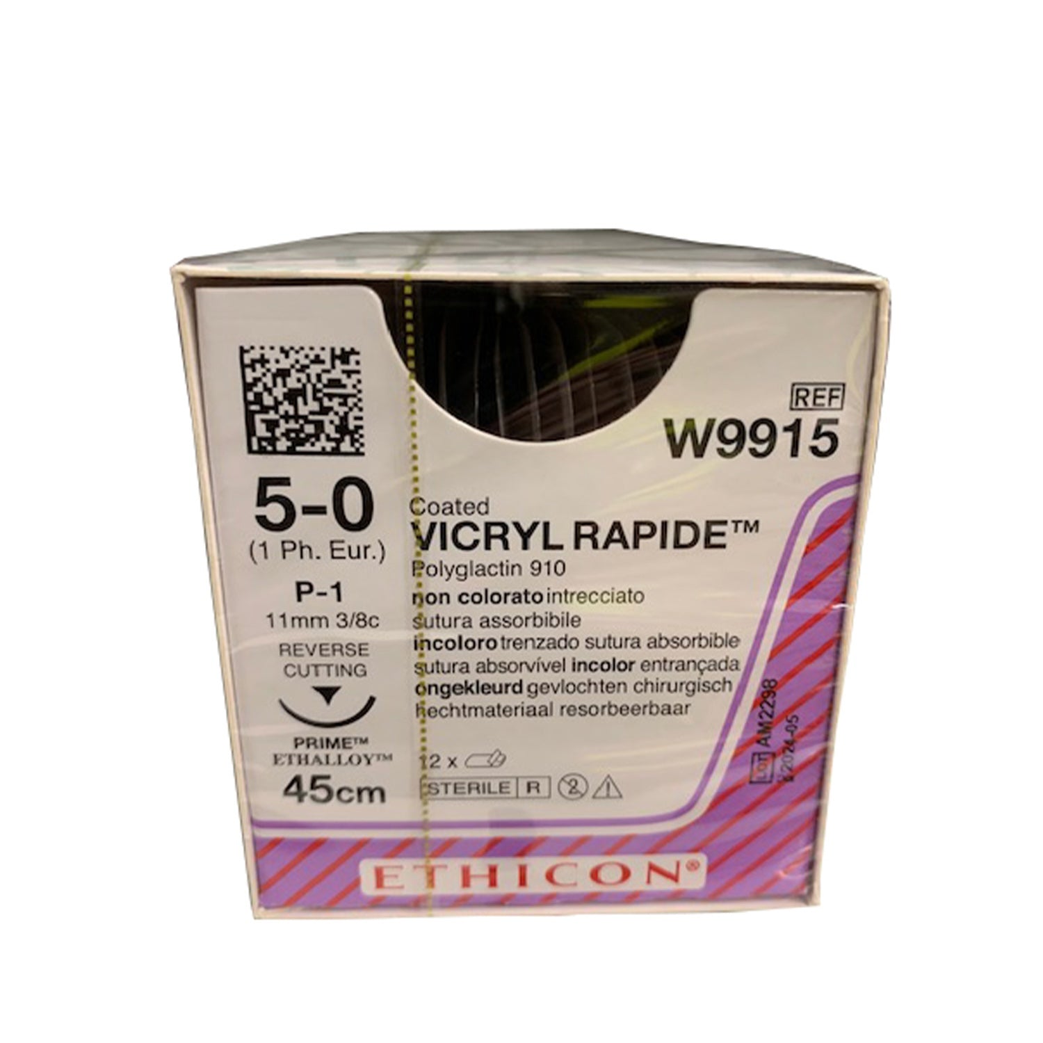 Ethicon Vicryl Rapide Suture | Absorbable | Undyed | Size: 5-0 | Length: 45cm | Needle: P-1 | Pack of 12 (1)