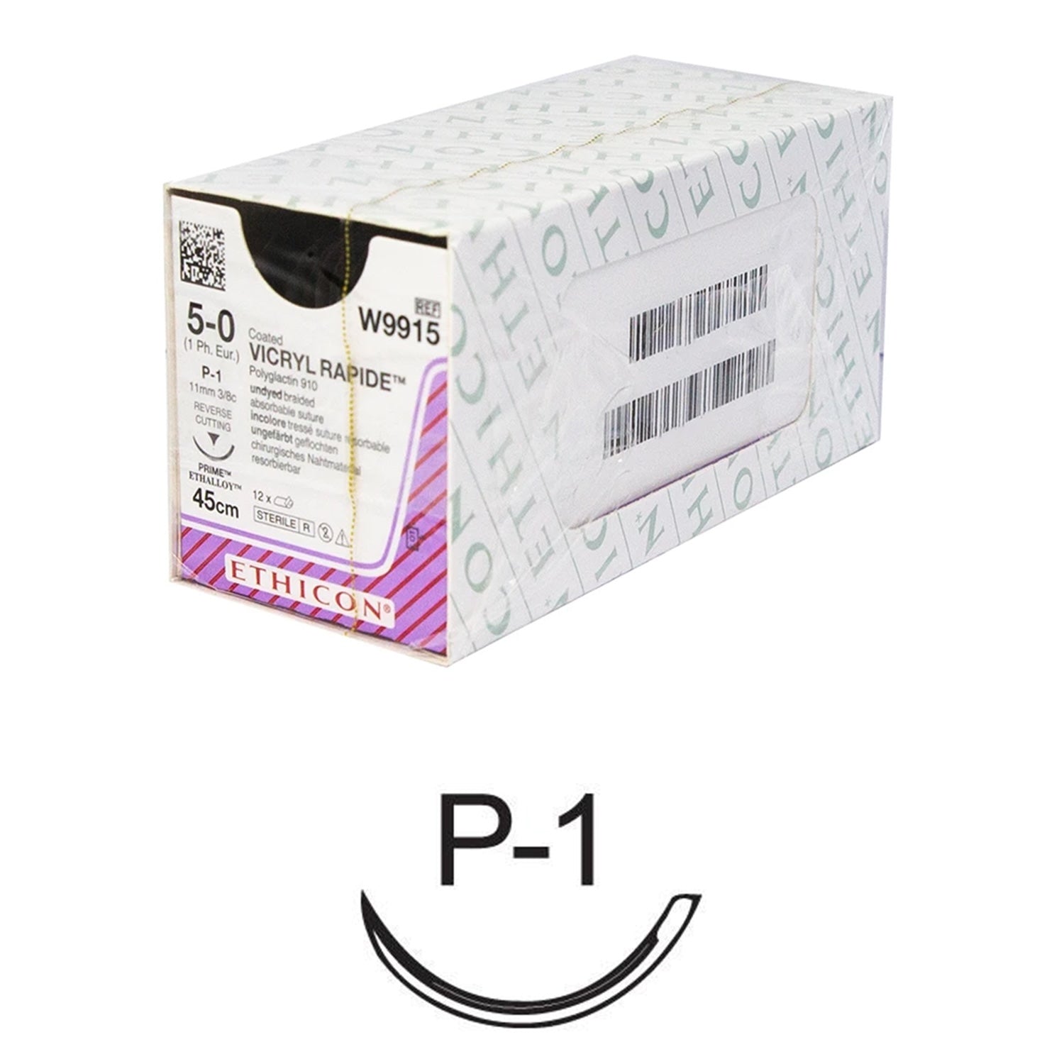 Ethicon Vicryl Rapide Suture | Absorbable | Undyed | Size: 5-0 | Length: 45cm | Needle: P-1 | Pack of 12 (4)