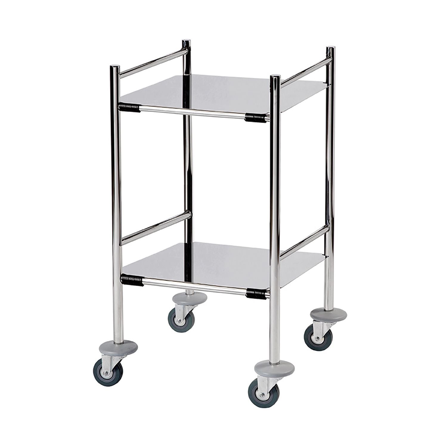 Large 75cm Wide Mirror Polished Stainless Steel Surgical Trolley - 2 Fully Welded Fixed Shelves (Flange Down)