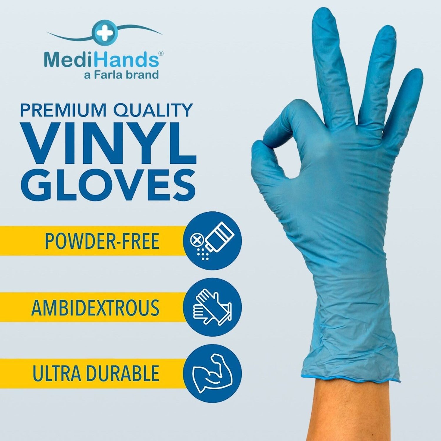 MediHands Vinyl Gloves | Powder & Latex Free | Blue | Pack of 100 Pieces